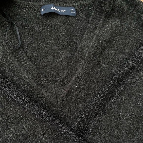 Zara Knit Dark Gray V-neck Sweater - Picture 4 of 7